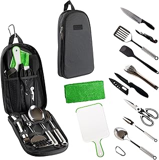 Life 2 Go Camp Cooking Utensil Set & Outdoor Kitchen Gear Cookware Kit, Portable Compact Carry Case for Camping, Hiking, Travel, BBQ Grilling Stainless Steel Accessories Spoon & Fork