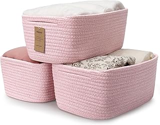 Maxuni 3-Pack Cotton Rope Baskets for Organizing, Fabric Square Storage Baskets, Woven Closet Storage Bin for storage Clothes Toys Books Towels Square Wicker Nursery basket organizer-Mixed Pink