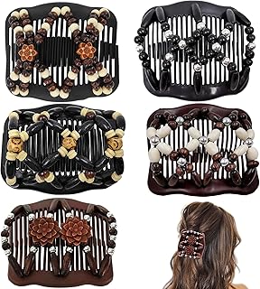 5 Pieces Stretchy Magic Hair Comb Adjustable Elastic Comb Hair Clip for Women Girls No Crease Hair Pins Vintage Hair Bun Maker Hair Accessories for Curly Thick Wavy Hair Ponytail