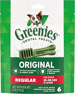 Greenies Original Regular Natural Dental Care Dog Treats, 6 oz. Pack (6 Treats)