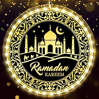 مصابيح زينة رمضان ثلاثية الابعاد، مصابيح نافذة زينة رمضان كريم، ديكورات رمضان مبارك، ديكور اسلامي للنافذة والباب والجدار، زينة رمضان معلقة للديكور الداخلي والخارجي