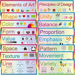 فانسي لاند 16 ملصق فني من عناصر مبادئ الفن 7 انش × 17 انش، ملصقات تعليمية لتزيين الفصول الدراسية