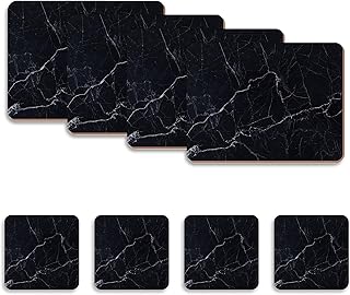 Naivasha Homeware Placemats and Coasters Set of 4 - Heat Resistant, Waterproof, Non-Slip Cork Table Mats in Matte Finish, Elegant Placemats & Coasters for Cups, Mugs, Plates & Pans - Black Marble