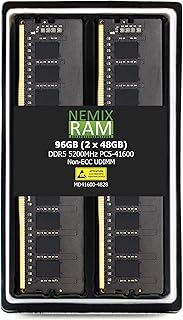 نيميكس رام وحدة ذاكرة RAM DDR5 سعة 96GB (2×48GB) 5200MHz PC5-41600 Non-ECC 288-PIN 1.1V 42-42-42 UDIMM للكمبيوتر المكتبي MD41600-4828