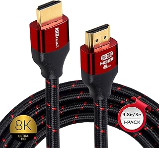 كيبل 8K HDMI 2.1 بطول 10 قدم من ريتز جير. سلك نايلون مضفر فائق السرعة 48 جيجابايت في الثانية وموصلات ذهبية - فيديو UHD 8K@60Hz 4K@120Hz 4K@60Hz 2K 1080P متوافق مع تلفزيون UHD والشاشة والكمبيوتر وبلاي