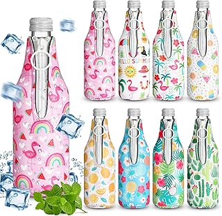 Tiangrid 8 Pcs Summer Beer Bottle Insulator Sleeve Neoprene Insulated Beer Bottle Holder with Zipper Beer Jacket for 12oz Bottle Beverage Drink Insulator Tropical Theme Beach Pool Wine Party Favors