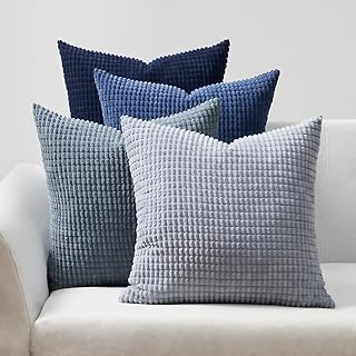 Topfinel Cushion Cover, 40 x 40 cm, Blue, Set of 4, Corduroy Gradient Cushion Covers, Decorative Cushion Cover, Sofa Cushion, Couch Cushion for Sofa, Bedroom, Living Room, Balcony, Children, Fluffy