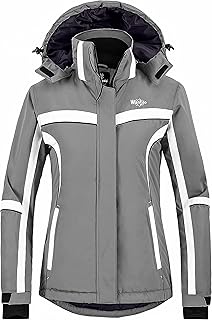 Women's Waterproof Fully Taped Seams Ski Jacket Windproof Hooded Winter Warm Rain Jacket Dark gray & White L