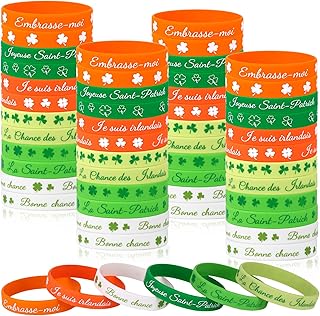 Haishell Patrick's Day 48pcs Green Clover Irish Silicone Bracelets for St Patrick's Day 6 Styles