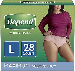 Depend FIT-FLEX ملابس داخلية سلس البول للنساء ، يمكن التخلص منها ، أقصى قدر من الامتصاص ، كبير ، أحمر الخدود ، 28 قطعة، من ديبيند