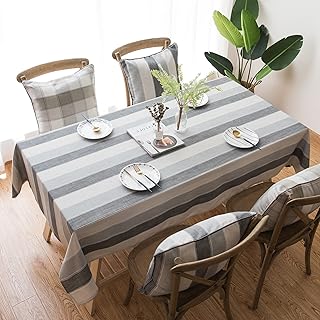 Xiao Hua Tablecloth for Dining Table Rustic Table Cover, Farmhouse Kitchen Table Cloth, Cotton Linen Fabric Small Rectangle Table Cloths for 8 to 10 Seats, Grey Stripe, Rectangle, 55x102 Inch