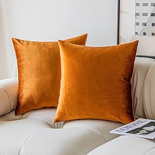 Demetex Large Cushion Covers 66x66 cm Square Velvet Cushion Cases Burnt Orange Pillow Covers for Car Sofa Office Home, 66cm x 66cm, Set of 2, Copper