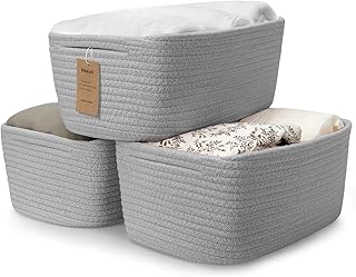 Maxuni 3-Pack Cotton Rope Baskets for Organizing, Fabric Square Storage Baskets, Woven Closet Storage Bin for storage Clothes Toys Books Towels Square Wicker Nursery basket organizer-Grey