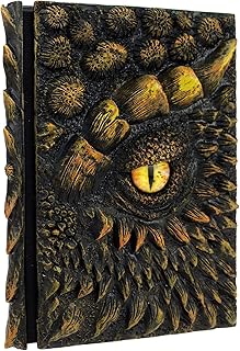 Mazeran 3D Dragon Hardcover Embossed Journal, Antique Handmade Earth Dragon Eye Polystone A5 Blank Craft Writing Sketch Notebook Daily Notepad, Home Ornament Artistic Fantasy Decoration