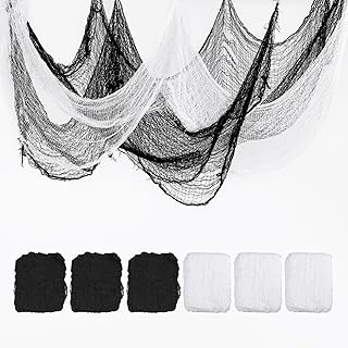 M METERXITY Pack of 6 Halloween Scary Cloth, 30 x 72 Inches / 0.76 x 1.83 m Scary Gauze Cloth for Halloween Party Decorations Indoor and Outdoor Halloween Haunted Cloth [White, Black]