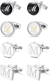 LOYALLOOK 4Pairs Men's Initial Letter Shirts Cufflinks Engraved Shirt Cufflink Alphabet Set Fashion Dazzle Tuxedo Cufflinks Business Wedding Father's DayGift