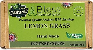 Bless International Lemon Gras 100%-Natural-Incense-Cones Handmade-Hand-Dipped Organic-Chemicals-Free for-Purification-Relaxation-Positivity-Yoga-Meditation The-Best-scents (10 Count)