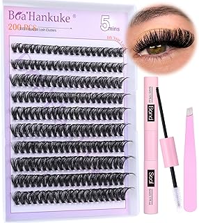 Boahankuke Cluster Lashes Thick Eyelash Extension Kit Individual Eyelashes Kit Volume Lashes Clusters Eyelash Extensions D Curl Lashes Individual Cluster with Bond and Sea Lash Glue,Tweezers(10-16mm)