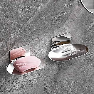 Tazweeq Shower Soap Holder, Shower Soap Dish with Chrome Plated Adhesive, Shower Soap Holder with Stainless Steel Bar for Shower Walls, Bathroom, Kitchen Sinks (Set of 2 Silver Chrome Plated)