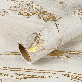 VEELIKE Wide Gold Beige Marble Countertop Contact Paper Waterproof Kitchen Countertop Peel and Stick Marble Contact Paper 32''x354'' Matte Marble Wallpaper Peel and Stick Removable Vinyl Countertop