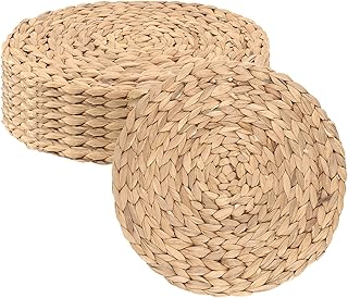 MAHIONG Set of 8 Round Woven Placemats, 30cm Heat Resistant Natural Water Hyacinth Placemats, Home Made Table Placemats Braided Straw Table Mats for Table