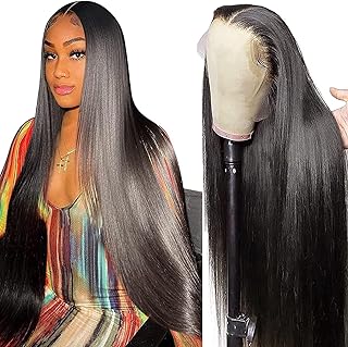 24" Women Wig Real Human Hair Straight 13x6 Lace Front Human Hair Wigs Real Hair Wig Women Black Long Pre-Plucked with Baby Hair