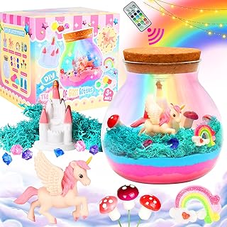 AT-DRESSINGDAY Unicorn Terrarium Crafts Kit for Kids-LED Night Light Up for Girls Birthday Gifts Toys Science Kits Arts and Crafts for Kids