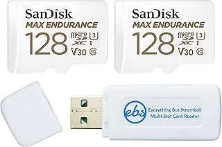 بطاقة microSD ماكس اندورانس سعة 128GB من سانديسك لكاميرا المراقبة المنزلية وكاميرا داش (SDSQQVR0-128G-GN6IA) دقة 4k مع محول، حزمة مع قارئ بطاقات ايفريثينج بات سترومبلوي وTF ومايكرو اس دي اكس سي