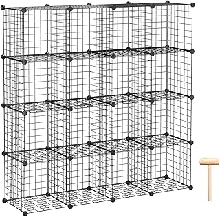 سي اند اي هوم منظم اسلاك مكعب، 16 مكعب تخزين شبكات معدنية، صناديق تخزين، رف كتب معياري، خزانة خزانة مثالية لغرفة النوم والمكتب 48.4 انش طول × 12.4 انش عرض × 48.4 انش ارتفاع، اسود، بلاستيك