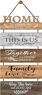 EXQUIDECA Wooden 5pcs Panels Strung Home Family Wall Art - This is Us/Together/Bless This Home Wall Plaques for Living Room,Bedroom,Dining room - Multicolor Rustic Farmhouse Wall Decor