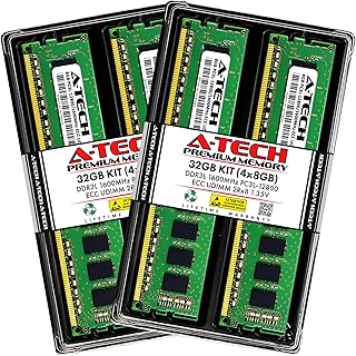 ايه-تيك مجموعة خادم 32GB (4 × 8GB) 2Rx8 PC3L-12800E DDR3 1600MHz ECC غير مخزن مؤقت UDIMM 240 دبوس مزدوج التصنيف DIMM 1.35 فولت وحدات ذاكرة RAM ترقية عصا (ايه-تيك Enterprise Series)