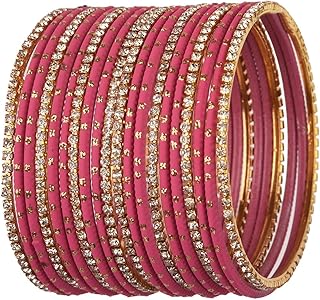 Efulgenz Indian Bangle Set Rhinestone CZ Plain Metal Bracelet Bangle Jewelry for Women