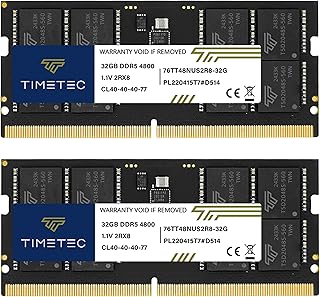 ذاكرةDDR5 طرازPC5-38400 وسرعة4800MHz من تايم تك،غيرمدعومة بذاكرة مؤقتة وبدون نظام اي سي سي،ذاكرة وصول CL40-40-40-77بجهد1.1 فولت وتصنيف 262 مزدوج الصف 2Rx8،وحدةRAMسوديم لترقية اللابتوب(64GB(2x32GB))