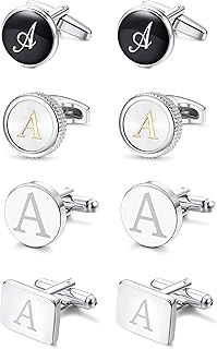 4Pairs Men's Initial Letter Shirts Cufflinks Engraved Shirt Cufflink Alphabet Set Fashion Dazzle Tuxedo Cufflinks Business Wedding Father's DayGift