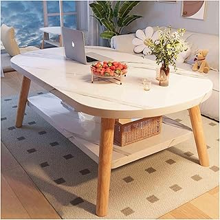 Home Decoration Living Room Table，Rectangular Tea Table，Modern White Faux Marble Rectangular Tea Table，Simple Living Room Coffee Table，Easy To Assemble Double-Layer Storage.(Stone,40*80CM/15.7*31.5in)