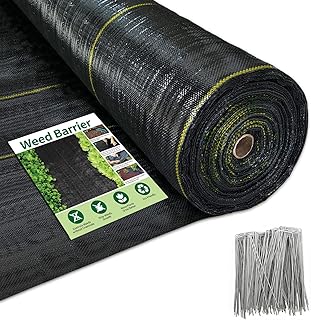 Sunocity 4ft x 300ft Durable Weed Barrier Fabric, 3.2oz Heavy-Duty Landscaping Fabric, Permeable Ground Cover for Garden, Lawn, and Outdoor Projects, Easy to Install, with 90 Staples