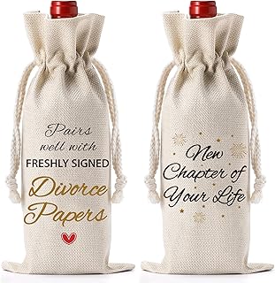 Soireeparty New Beginning Gifts Wine Bag - Divorced Wine Gift Bag for Women Men, Reusable Drawstrings Bottle Bags for Wine New Chapter of Your Life Wine Gift Bag for Friends Sister Bestie Coworker