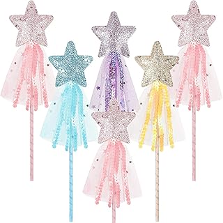 SYOSI 6 Pcs Fairy Wands for Girls, Glitter Star Wands for Christmas Costumes, Birthday Party Supplies, Cosplay Props, Role Play Accessories in Pink, Purple, Blue, Yellow