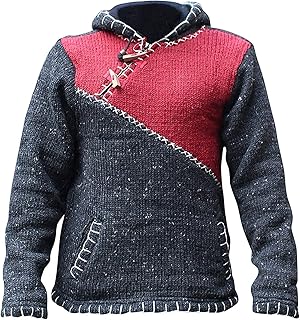 SHOPOHOLIC FASHION Men Cross Zipped Patchwork Fleece Lined Boho Hippie Hoodie Woollen Jacket