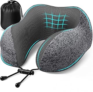 Travel Pillow, Travel Pillows for Sleeping Airplane, Removable Cover Neck Pillow with Adjustable Clasp, Memory Foam Neck Pillow Set with Eye Mask, Earplugs and Storage Bag (Dark Grey)