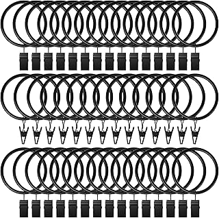 44 قطعة من حلقات الستائر مع خطافات مشابك 1.5 انش، حلقات ستائر معدنية غير لامعة من الستانلس ستيل المقاوم للصدا لشماعات قضيب الشد والشماعات الزخرفية، اسود فينتاج (القطر الداخلي 1.5 انش)