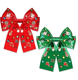 NLCAC 2PCS Christmas Hair Bows for Women Girls Red Green Xmas Tree Reindeer Hair Bows Christmas Hair Clips Festive Christmas Party Hair Accessories Holiday Decoration Gifts Xmas Tree Red Green