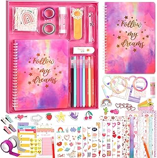 DIY Journal Kit for Girls, 7 8 9 10 Year Old Girl Birthday Gifts, Ideal Crafts Gifts for Tween and Teen Girls 7-14, 74PCS Journaling Art Kit Toy, Creativity Scrapbook Diary Supplies & Stationery Set