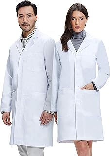 100% Cotton Premium Unisex Lab Coat for Men & Women, Phone & Tablet Pockets, Classic Fit, Snap Closing, 39" Length