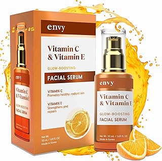 Envy Korean Vitamin C Serum With Vitamin E & Glycerin - Glass Skin - Dermatologist Tested - Dark Spots & Skin Brightening - Anti Aging & Acne Face Serum - Cruelty-Free - All Skin Types - 1.69oz