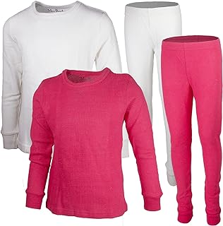 MISS POPULAR Girls 4-Piece Thermals Set | Long Sleeve Shirt and Pants Ages 1-16