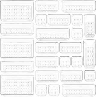 منظم ادراج شفاف بلاستيكي باربع مقاسات متعددة للحمام والمكياج والمجوهرات والمطبخ والمكتب من اكيو دبليو زد زد® - مجموعة 25 قطعة
