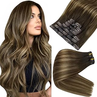 Full Shine Hair Extensions Clip Ins 18" Seamless Clip In Hair Extensions Human Hair Brown To Medium Brown And Candy Blonde Hair Extensions Clip In Human Hair Brown Ba