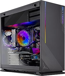 كمبيوتر العاب ازور من سكاي تيك - AMD رايزن 5 3600X 3.8GHz، RTX 3070 8GB، 16GB 3200، 1TB الجيل الرابع SSD، 240 ملم AIO، وحدة امداد طاقة ذهبية 650 واط، ويندوز 10 هوم 64 بت، اسود، من سكاي تيك جيمينج