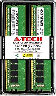 ذاكرة RAM DDR4 32GB (2x16GB) 2666MHz DIMM PC4-21300 UDIMM Non-ECC CL19 1.2 فولت 288 دبوس مجموعة ترقية ذاكرة RAM للكمبيوتر المكتبي من ايه تيك، من اتيك كومبوننتس